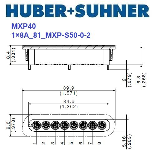MXP40 系列 1x8A_81_MXP-S50-0-2 <br>多同軸測試電纜 PCB插座