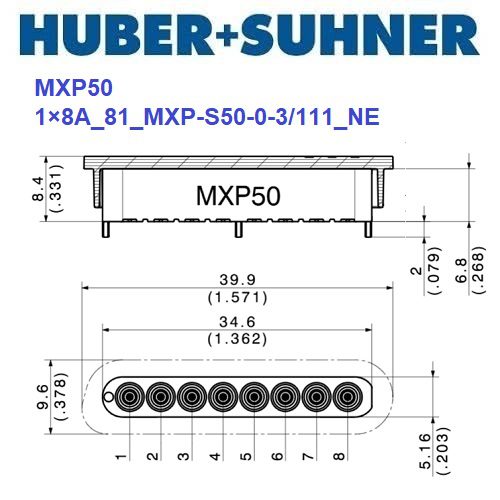 MXP50 系列 1X8A_81_MXP-S50-0-3 <br>多同軸測試電纜 PCB插座
