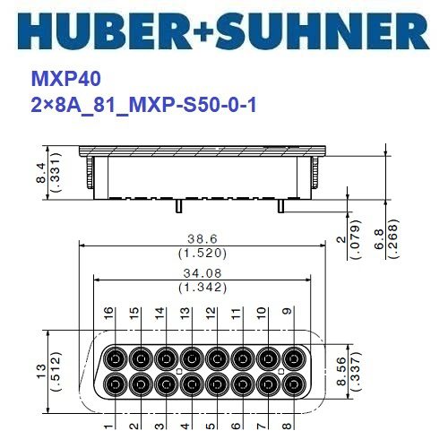 MXP40 系列 2x8A_81_MXP-S50-0-1 <br>多同軸測試電纜 PCB插座