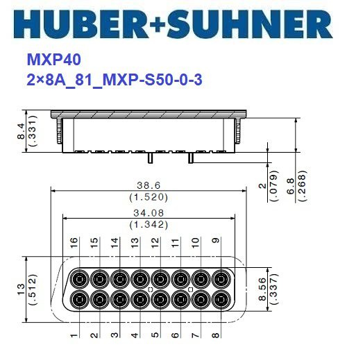 MXP40 系列 2x8A_81_MXP-S50-0-3 <br>多同軸測試電纜 PCB插座