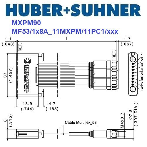MXPM90 系列 1x8 MXPM - 1.0mm(m) <br>多同軸測試電纜 組件