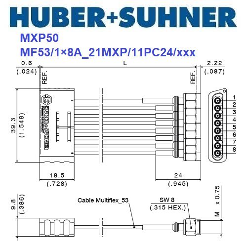 MXP50 系列 1×8 MXP – 2.4mm(m) <br>多同軸測試電纜 組件