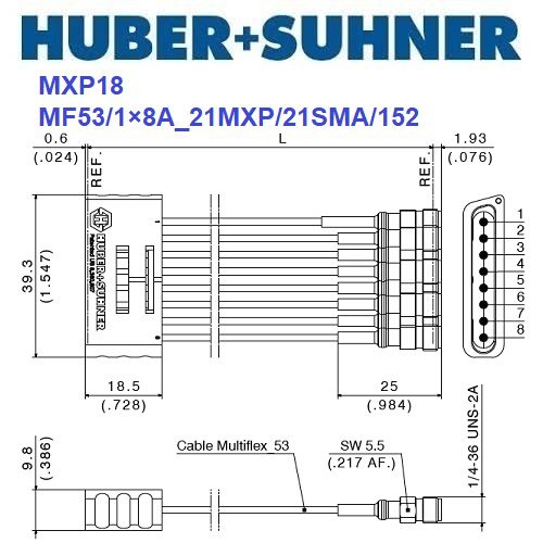 MXP18 系列 1×8 MXP – SMA(f) <br>多同軸測試電纜 組件