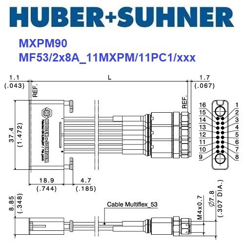 MXPM90 系列 2x8 MXPM - 1.0mm(m) <br>多同軸測試電纜 組件