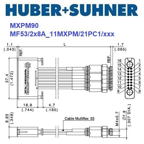 MXPM90 系列 2x8 MXPM - 1.0mm(f) <br>多同軸測試電纜 組件