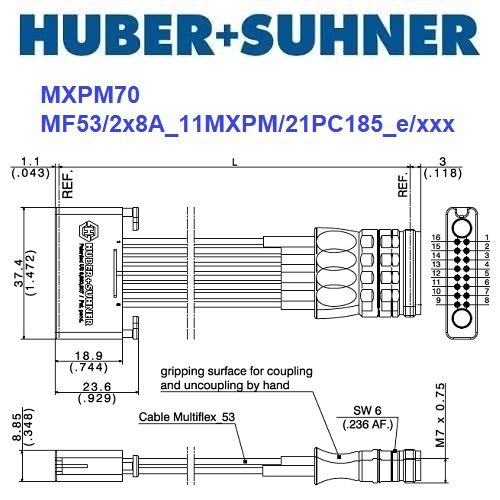 MXPM70 系列 2x8 MXPM - 1.85mm(f) <br>多同軸測試電纜 組件