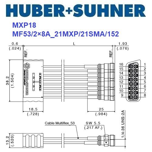 MXP18 系列 2×8 MXP – SMA(f) <br>多同軸測試電纜 組件