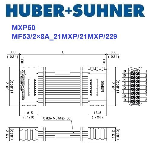 MXP50 系列 2×8 MXP – MXP <br>多同軸測試電纜 組件