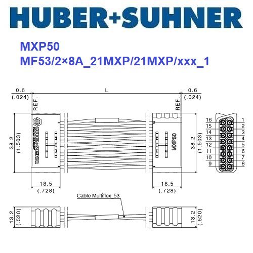MXP50 系列 2×8 MXP – MXP <br>多同軸測試電纜 組件